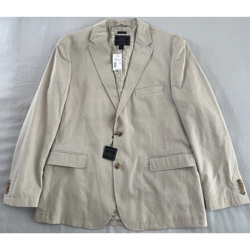 NWT Jos A Bank Reserve Sport Coat Blazer Men 40R Tailored Fit Tan Linen/Cotton